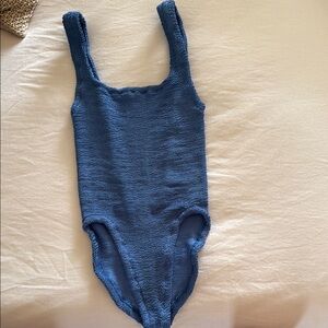 Hunza G Blue Textured One Piece Swimsuit